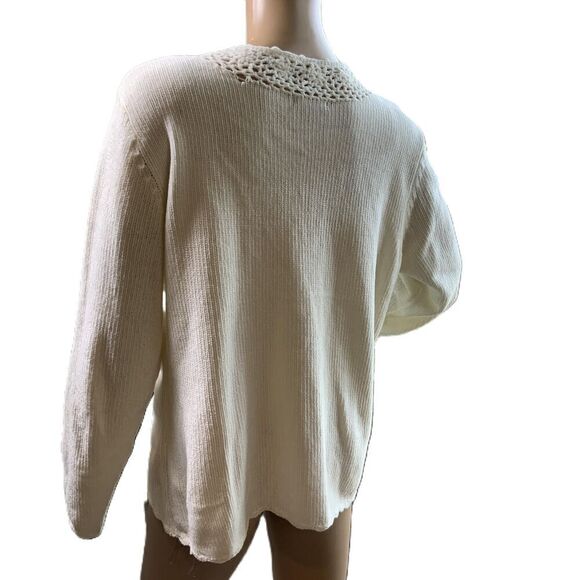 Carolyn Taylor White Long Sleeve V Neck Crochet Neckline Soft Girl Sweater Large - Picture 9 of 12